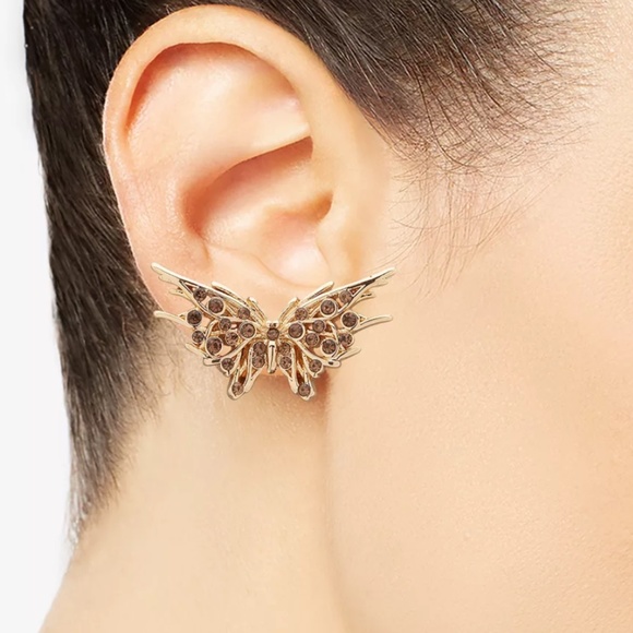 ANNE KLEIN Gold-Tone Pavé Butterfly Stud Earrings & Printed Face Mask Set - Picture 3 of 6